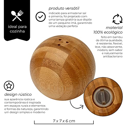 Mimo Style Saleiro de Cozinha Com Tampa Ecokitchen, Produzido em Bambu de, Resistente, Durável e 100
