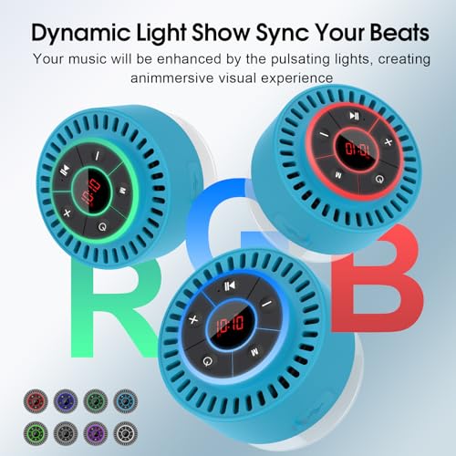 Image of Bluetooth Speaker, Shower Speaker IPX7 Waterproof, Speakers Bluetooth Wireless with Rich Bass, Portable Speaker with LED Light, Suction Cup,8H Playtime, for Bathroom Party Beach, Ideal Gifts, Blue