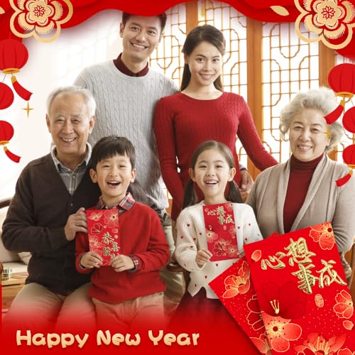 Envelopes vermelhos de ano novo chinês, envelopes de ano novo lunar, 36 peças de envelopes vermelhos