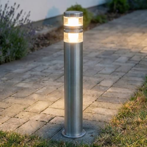 Lindby Edelstahl LED Wegeleuchte, Pollerleuchte 60 cm Wegelampe spritzwassergesch&uuml;tzt IP44 8,1W Aussenleuchte