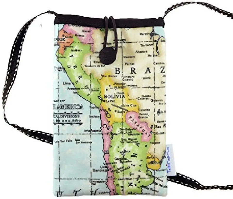 Tainada Bolsa transversal pequena para smartphone, à prova de choque, bolsa de viagem para iPhone 15/14 Pro, 13 mini; Samsung Galaxy S23+, A54; Google Pixel 8/7 (Mapa do Mundo Azul)