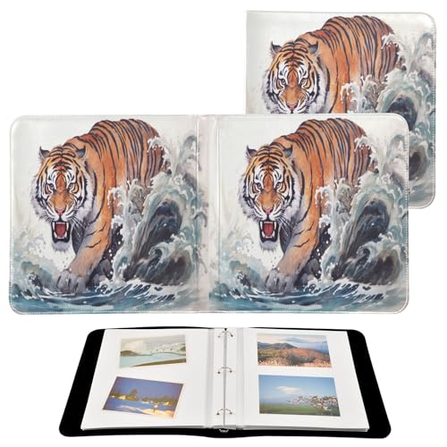 Álbum de fotos autoadhesivo DIY Scrapbook Álbum Tigre con olas, 3 anillos, 40 páginas, 8x10 para recuerdos miniatura 2