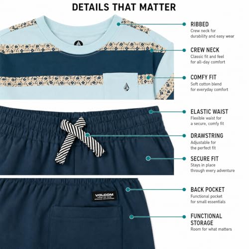 Image of Volcom Toddler Baby Boy Shorts Set - 2 Piece Short Sleeve Graphic Tees and Shorts Infant Toddler Little Boys Summer Outfits