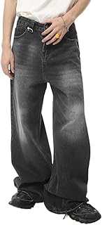 [D.IIZOO] 無地 デニム ストレートパンツ ワイドデニムパンツ ルーズシルエット 大きいサイズ ジーンズ メンズ ジーパン バギーパンツ ゆったり カジュアル シンプル 春 秋 カッコイイ おしゃれ E1225B