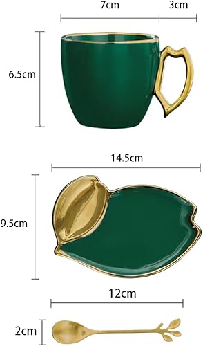 Miniatura 2 de 2 juegos de tazas de café espresso y platillo, 10.1 fl oz, tazas de té de cerámica con cucharas, verde