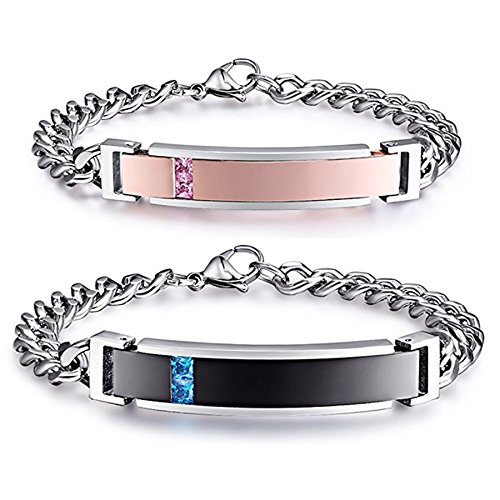 LAOFU His and Hers Stainless Steel Personalized Bracelet Custom Engraving