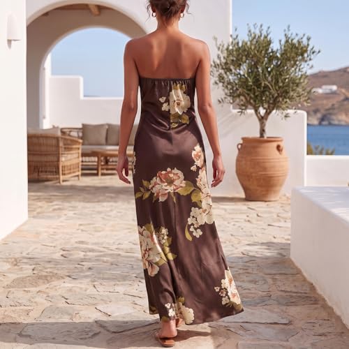 Image of Zwirelz Women Strapless Maxi Dress Boho Floral Print Flowy Long Tube Dress Off Shoulder Loose Beach Sundress