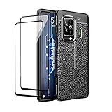 QINOUK Hülle für Xiaomi Black Shark 5 Pro, [Anti-Kratzer] Ultra-dünne Weiche TPU-Schutzhülle, Lychee Textur Design, mit [2-Pack] Schutzfolie-Schwarz