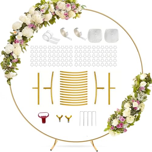 Phogrtty Round Backdrop Stand 6.5FT Gold Circle Arch Stand Metal Balloon Wedding Arch Frame with Base for Wedding Birthday Party Anniversary Baby Shower Graduation Decorations