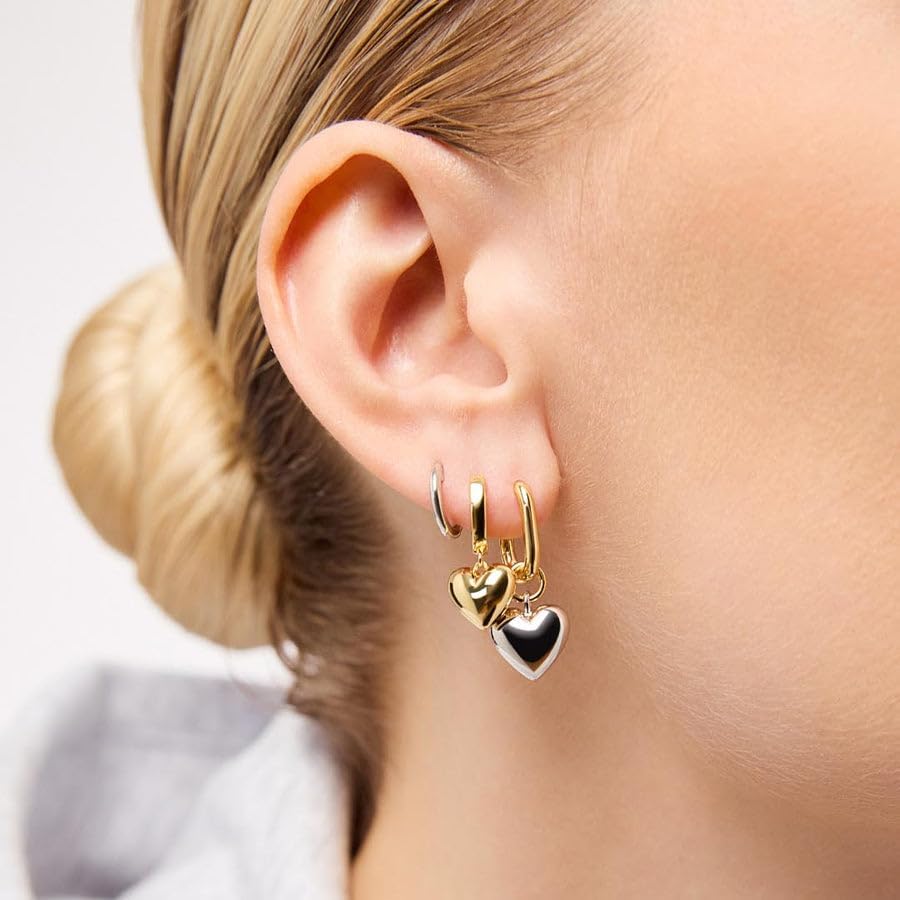 Ana Luisa Puffed Heart Earrings - Heart Charm Huggie Hoops and Earring Stud Styles - Dainty 14K Gold Plated, Silver Rhodium Plated & Mixed Metal Silver & Gold Earrings - Hypoallergenic Water-Resistant - Image 8