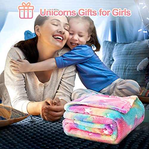 TEHALK Personalized Unicorn Blanket for Girls, Glow in The Dark, Kids Throw Blanket, 30"x40", Pink