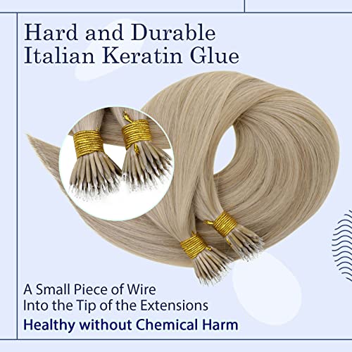 RUNATURE Nano Hair Extensions Real Human Hair Blonde Nano Beads Hair Extensions Human Hair 20 Inch Highlight Light Brown with Ashy Blonde Invisible Nano Rings Straight Hair 50g 50s #16P22 - Image 4