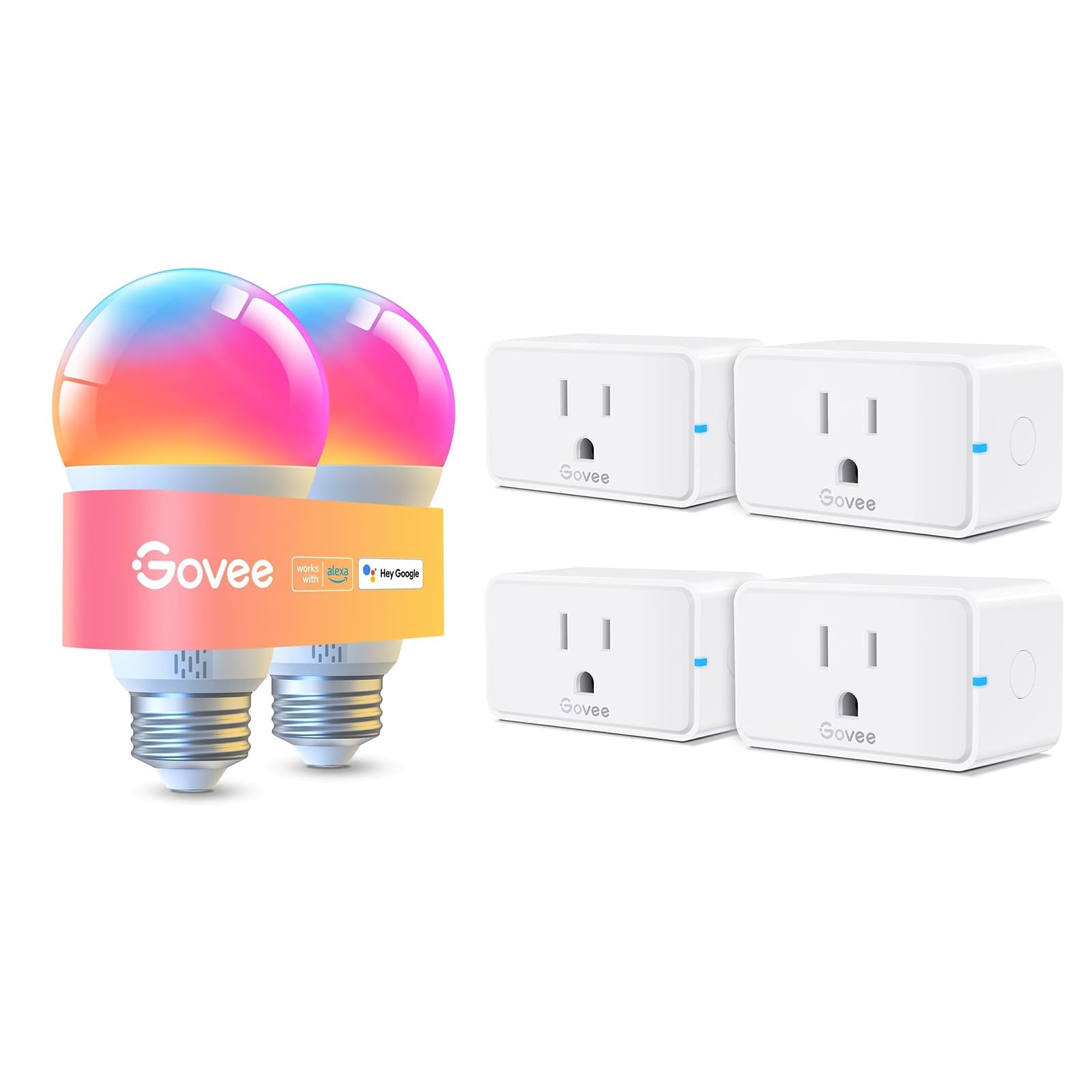 Govee A19 Smart Light Bulbs 1000 Lumen 2 Pack Bundle with Smart Plug 15A H5080 4 Pack