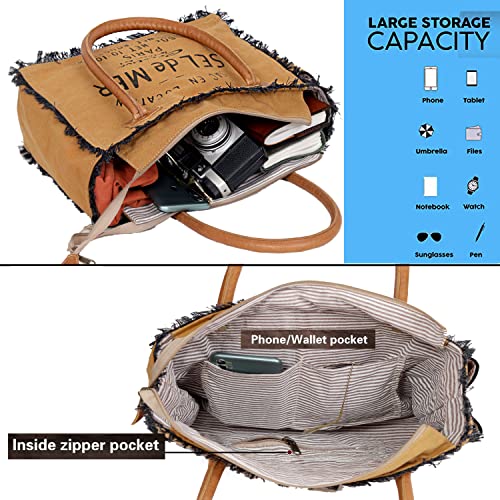 Image of Sel de Mer Canvas Tote Bag for Women, Shoulder Bag, Casual Everyday Bag, Beach Bag, Travel Bag, Shopping Bag