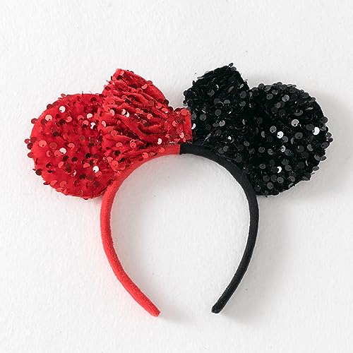 PAITTY Pearl Mouse Ears Bow Headbands, Sparkle Minnie Ears Headband Glitter Hair Band for Party Prin