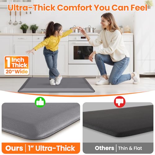 Image of Kitchen Mats for Floor, 1 Inch Extra-Thick Kitchen Rugs, Non-Slip & Waterproof Standing Desk Mat, Comfort Anti Fatigue Mats for Kitchen Floor, Home, Sink, Office (20 inch X 32 inch, Grey)