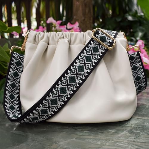 Image of Wide Purse Strap Replacement Crossbody Adjustable Guitar Straps for Handbags Purses Tote Bag 1.5 in Rhombic Black-Gold Hardware