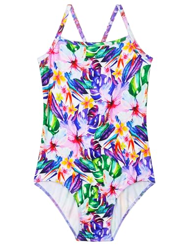 Image of Girls Bathing Suits Colorful Swimsuits with UPF 50 + Sun Protection Sleeveless Toddler Kids One Piece Swimwear