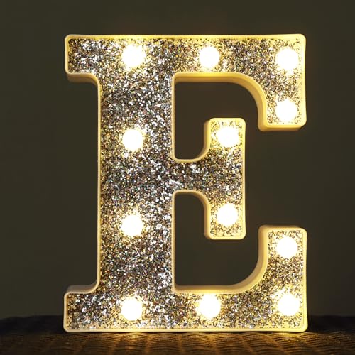 Image of Light Up Letters, Marquee Light Letter for Table Decorations, Glitter Light Up Signs for Prom, Events, or Engagement Party Decor, Featuring Alphabet & Number Lighted Letters, Letter E