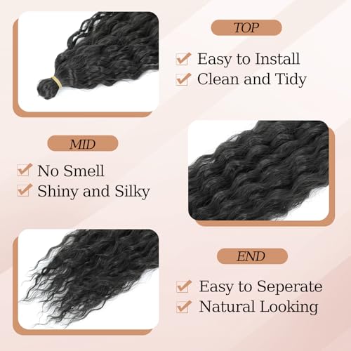 TAOYEMY Deep Wave Crochet Curly Braiding Hair 16 Inch 3 Packs Ocean Wave Crochet Hair Extensions Synthetic Curly Crochet Hair For Women (1B - Image 3