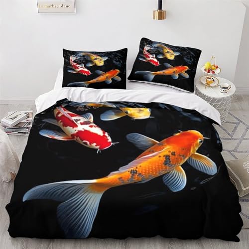 Parure housse de couette koi king size microfibre tissage premium
