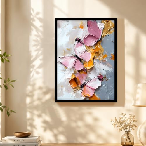 Image of PAINTINGMANTRA Butterfly Floral Framed Wall Art Painting For wall decoration | Multicolour Butterfly Poster with frame for living room, bedroom, home and Office, 10x13 Inch