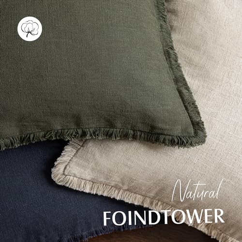 Image of Foindtower Set of 2 Decorative Linen Fringe Throw Pillow Covers Boho Farmhouse Cushion Cover with Tassels Soft Accent Pillowcase for Couch Sofa Bed Living Room Home Decor,26x26 Inch,Dark Olive Green