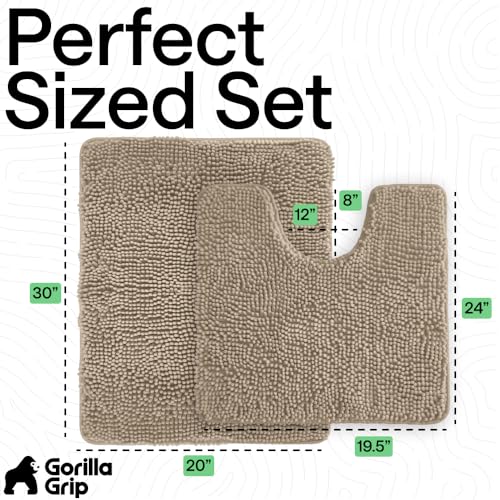 Image of GORILLA GRIP Bathroom Rug Sets, Soft Chenille 2 Piece Area Rugs Set, Toilet Base Mat and 30x20 Carpet, Absorbent Microfiber Washable Mats Dry Quickly, Home Decor and Bath Room Accessories, Gray Beige