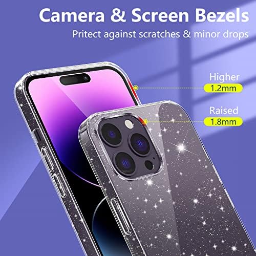YIRSUR Glitter Clear Case Compatible with iPhone 14 Pro with 2 Pack Screen Protector with 2 Pack Camera Lens Protector, Soft TPU Bumper Anti-Scratch Shockproof Transparent Sparkly Cover
