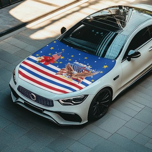 Image of Car Hood Cover, US 250 Years Car Hood Wrap Blankets Auto Banner Elastic Polyester Automotive Accessories for Compact Cars Sedans SUV Trucks (59x39 Inch)