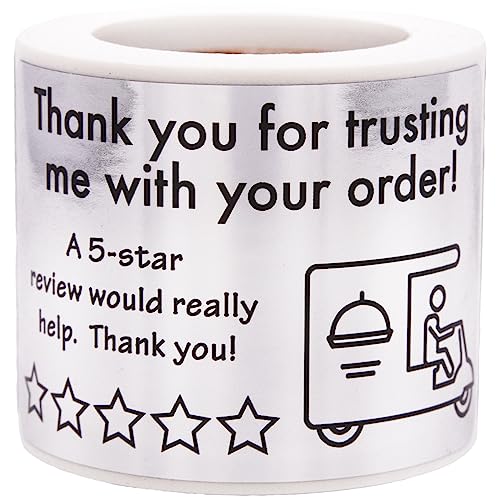 Thank You for Your Order 5 Star Food Delivery Labels 1.5 x 2.5 Inch 100 Total Stickers