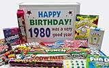 RETRO CANDY YUM ~ 1980 45th Birthday Ideas ~ Retro Decade 80s Candy Gag Gift Basket Box Assortment From Childhood ~ Milestone Birthday Gifts for Turning 45 Years Old Man or Woman Jr.
