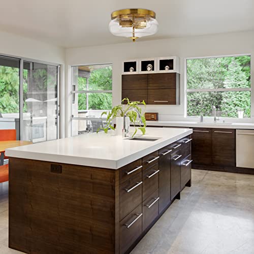 Darkaway Farmhouse Ceiling Light Fixtures Flush Mount Ceiling Light, Indoor Outdoor Ceiling Light With Seeded Glass Shade For Hallway, Kitchen, Bedroom, Porch, Gold #TOP5