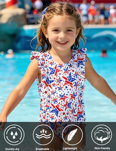 Image of RAISEVERN Baby Girls Swimsuit Ruffles Bathing Suits Cute Beach Sport Swimming Backless Summer One Piece Swimwear 2-7 Years