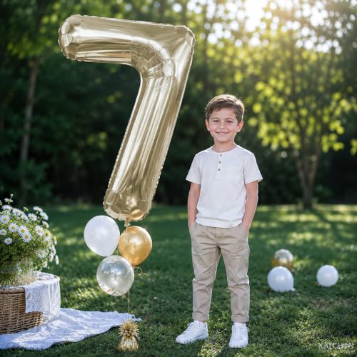 Image of KatchOn, Number 7 Balloon, 40 Inch Champagne Gold Foil Number Balloon