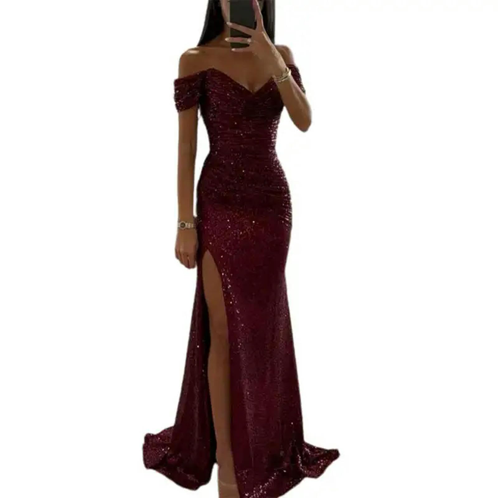 Gonna Donna Abito da Abito da Spalma da Spalline Elegante Abito Maxi con Scollo A V Sequestro per Ballo da Sera Spalla Spalla Sottile Abito Lungo