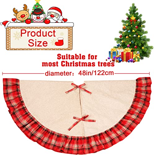 Ourwarm Christmas Tree Skirt 48 Inch Burlap Tree Skirt Rustic Red And Black Plaid Ruffle Tree Skirt For Holiday Party Buffalo Plaid Christmas Tree Decoration #TOP1