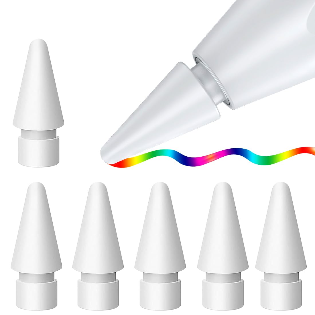6 PCS Tips Replacement Compatible with Apple Pencil 1st Gen & 2nd Generation, Pen Nibs for iPad Pro(White)