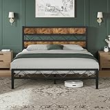VECELO Marco de Cama Doble de 135 x 190 cm con cabecero de Madera, fácil