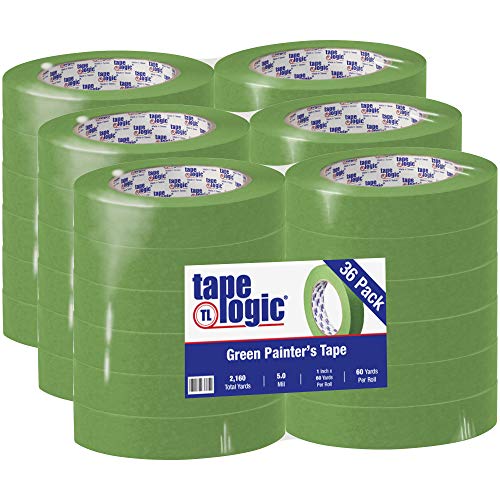 Image of Tape Logic (36 Pack) Premium Green Painter's Tape, 1 Inch x 60 Yards, for Hard to Stick Surfaces, Sharp Paint Lines, Easy Removal and Residue Free