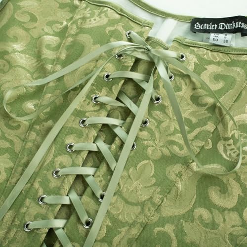 Image of Scarlet Darkness Women Renaissance Corset Pirate Bustier Top Bodice Bodyshaper Green Jacquard Size 12