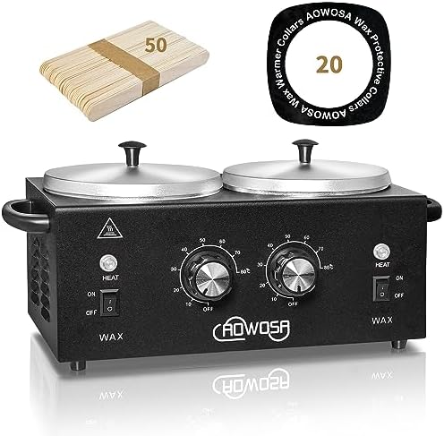 Professional Hair Removal Kit - Wax Warmer Machine with Double Pot, Large Capacity for Spa Salon and Home Use, Non-Stick Easy Clean Pots, 50 Sticks & 20 Collars (Black)