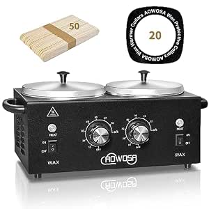 Professional Hair Removal Kit - Wax Warmer Machine with Double Pot, Large Capacity for Spa, Salon, and Home Use, Non-Stick Easy Clean Pots, 50 Sticks & 20 Collars