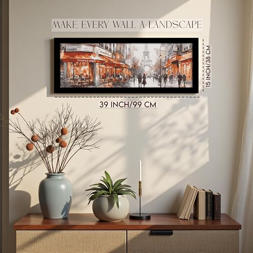 Image of PAINTINGMANTRA Paris City Street with Eiffel Tower View Wall Art Framed Luxury Paintings for Home Decoration, Living room, Bedroom and Office Decoration (99x38 CM)