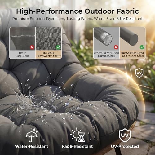 Image of NICESOUL Double Wide Rocking Papasan Chair Outdoor Indoor for 2, PE Wicker Patio Rocking Chair with Cushion and Frame, 700 lbs Heavy Duty Big Comfy Lounge Chair for Porch, Balcony & Living Room, Grey