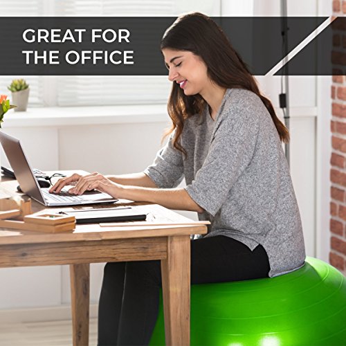Prism Fitness 65cm, Green Smart Self-Guided Stability Ball – Exercise Ball for Exercise, Yoga, Pilates, Office Ball Chair and More, 13 Exercises Printed on Ball for Easy Reference