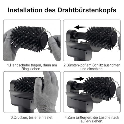 Aurviv Ersatzbürstenköpfe für elektrische Grillbürsten – 3-in-1 BBQ-Bürsten-Ersatzset, inkl. Edelstahl-Drahtbürstenkopf, Polierpad & Scheuerpad – Kompatibel mit Modell LZ-8054A (7er-Pack)