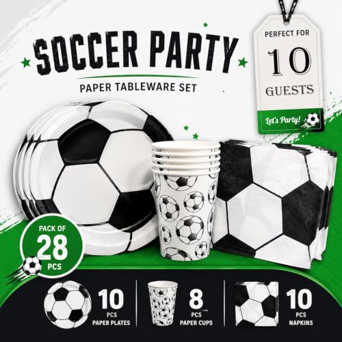 Image of Rozi Decoration Football Theme Party Set - 28 Pcs Plates Cups Napkins