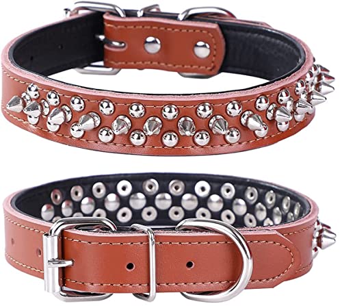 haoyueer Spiked Studded Dog Collar, Genuine Leather Dog Collar