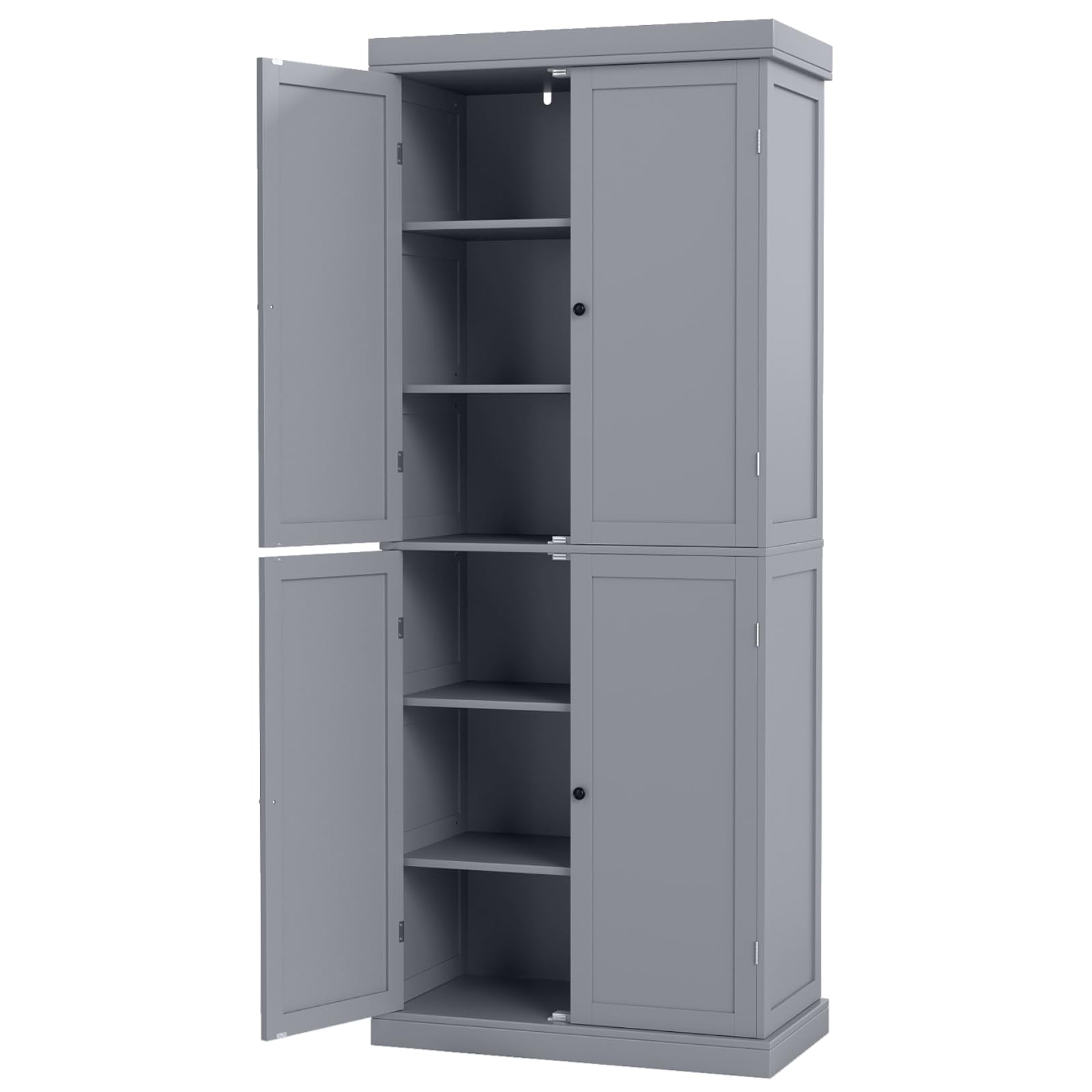 GiantexUK Tall Kitchen Cupboard, Pantry Storage Cabinet with 4 Doors, Adjustable Shelves & Anti-Tipping Device, Freestanding Kitchen Sideboard Units for Dining Living Room (Grey, 76x40x184cm)